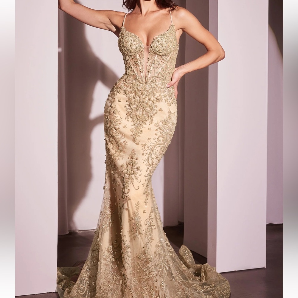Glamorous Gold Embroidered Prom Dress
